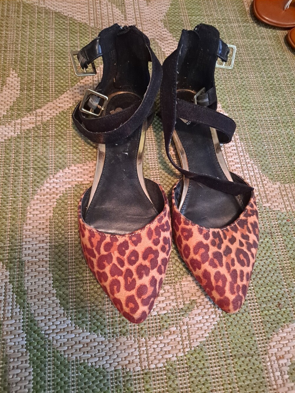 Report Leopard Print Pointed-Toe Ankle-Strap Flats
